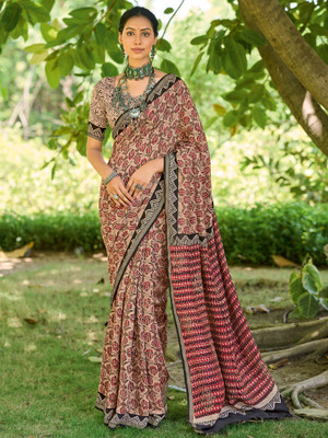 Divastri Printed Daily Wear Cotton Blend Saree(Beige)
