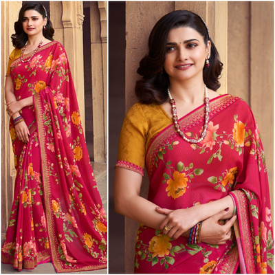 V And V Shop Printed Bollywood Georgette Saree(Multicolor)