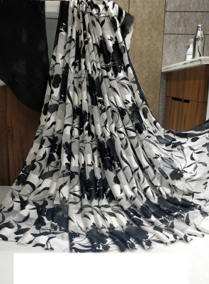 Pionex Floral Print Bollywood Satin Saree(Black)