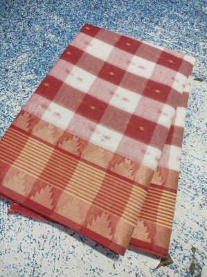 Parbati fashion Woven Handloom Pure Cotton Saree(Red, White)