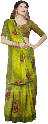 AGANTUK Printed Daily Wear Chiffon Saree(Light Green)