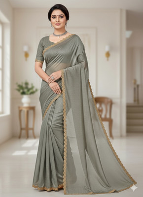 Ramya saries Solid/Plain Daily Wear Jimmy choo Saree(Grey)