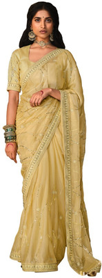 Rukmini by Rajendra Dyed Bollywood Polyester Saree(Yellow)