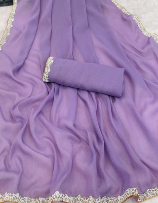 Elder Solid/Plain Bollywood Georgette Saree(Purple)