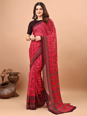 VIBHAGYAA Printed Bollywood Georgette Saree(Light Green)