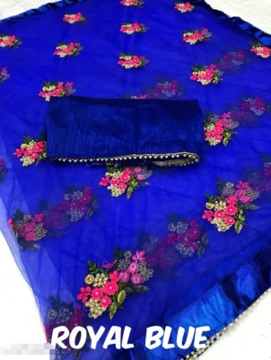 vallavi fashion Embroidered Bollywood Net Saree(Blue)