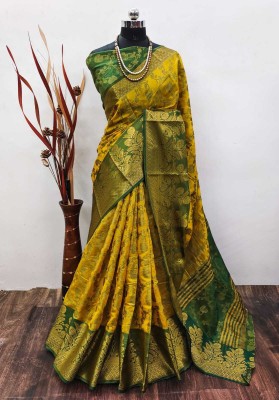 SARIMANIA Woven Kanjivaram Organza, Pure Silk Saree(Yellow)