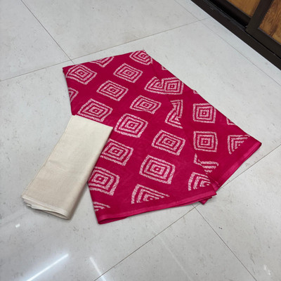 RAVI JANKI Printed, Geometric Print Daily Wear Pure Cotton Saree(Magenta, Beige)