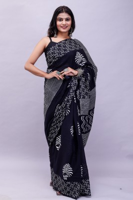 Nivanya Hub Printed Daily Wear Pure Cotton Saree(Black)