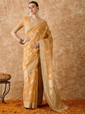 Tasrika Woven, Self Design Jamdani Pure Cotton, Cotton Silk Saree(Mustard)