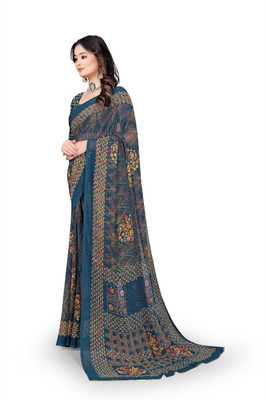 pvssaree Floral Print, Printed, Self Design Bollywood Georgette Saree(Blue)