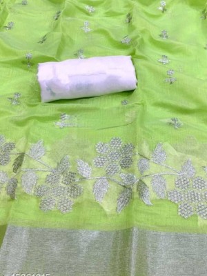 GLOWMOROUS Embroidered Bollywood Cotton Silk Saree(Dark Green)