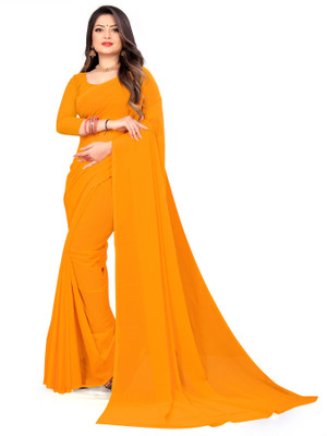 Moda Rapido Dyed, Ombre, Solid/Plain Daily Wear Georgette Saree(Yellow)