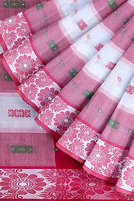 Ganesh plastic and industry Striped, Embroidered Tant Pure Cotton Saree(Red, White)