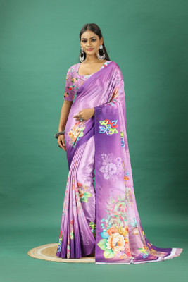 Virendra Textiles Self Design Bollywood Satin Saree(Purple)