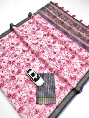 ZARISTACREATION Floral Print Bollywood Dupion Silk Saree(Pink)