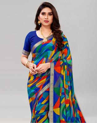 Satrani Geometric Print, Embellished Bollywood Chiffon, Georgette Saree(Multicolor)