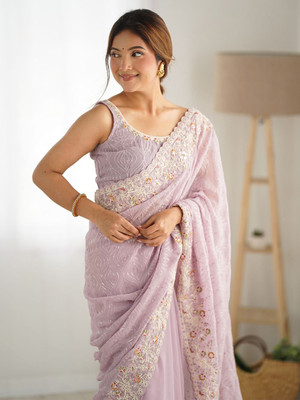 ANOUK Embellished Bollywood Georgette Saree(Purple)