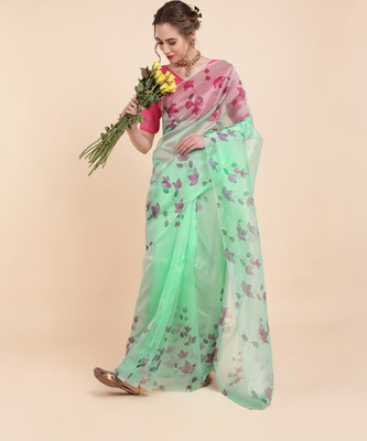 Sangria Printed Bollywood Organza Saree(Green)