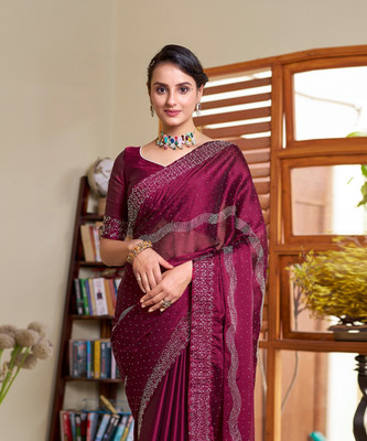 SIRIL Woven, Embellished, Self Design Bollywood Georgette, Chiffon Saree(Pink, Silver)