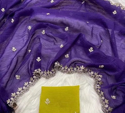 VAIDEHEE ENTERPRISE Embroidered Bollywood Chiffon Saree(Purple)