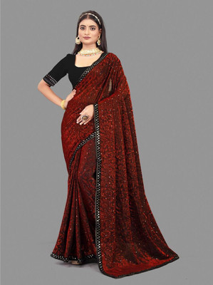 Trimurti Fashion Self Design Bollywood Lycra Blend Saree(Maroon)
