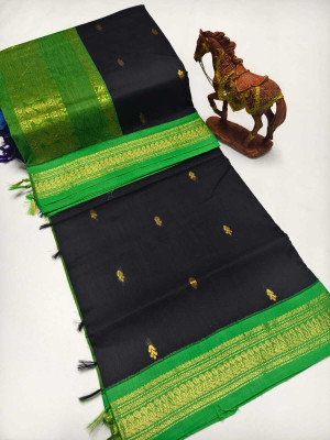 iyswariyam Self Design, Temple Border Handloom Cotton Linen Saree(Light Green, Green, Multicolor)