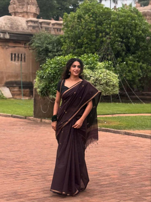 VDB FASHION Woven Banarasi Cotton Silk Saree(Brown)
