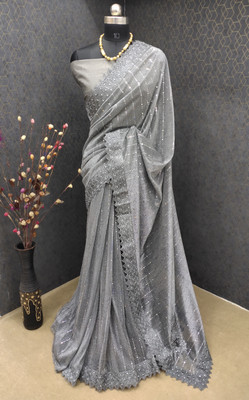 YUVIFLAIR Self Design Bollywood Lycra Blend Saree(Grey)