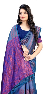 RUNAYA NX Embroidered Mysore Dupion Silk Saree(Blue)