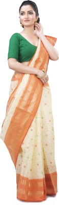 Ruuprekha Self Design, Printed Tant Cotton Blend Saree(Orange)