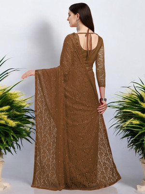 NEXA Self Design Bollywood Net Saree(Brown)