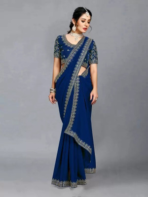 VKARAN Self Design Bollywood Georgette Saree(Dark Blue)