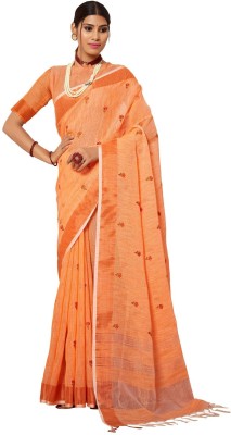 Ashika Printed Bollywood Cotton Linen Saree(Orange)