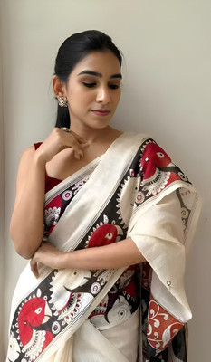 Pehnaavaaa Printed Chanderi Cotton Blend Saree(White)