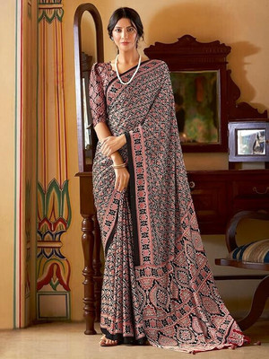 havya creation Printed Bollywood Crepe Saree(Multicolor)