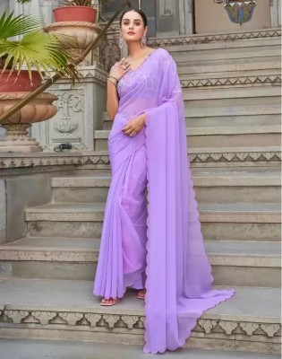 HouseOfCommon Solid/Plain Bollywood Georgette Saree(Purple)