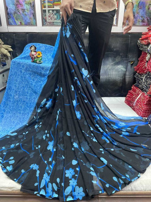 HouseOfCommon Printed Jamdani Cotton Blend Saree(Blue)