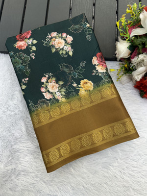 Sanskriti Synthetics Solid/Plain Handloom Polyester Saree(Green)