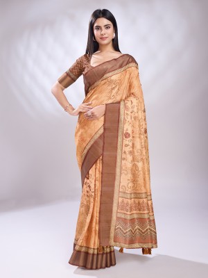 RekhaManiyar Printed Bollywood Silk Blend Saree(Yellow)