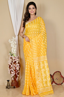 DPTEXTILE Woven Jamdani Cotton Blend Saree(Yellow)
