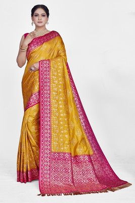 Homigoz Woven Banarasi Silk Blend Saree(Yellow)