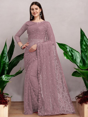 NORAFLEX Embroidered Bollywood Net Saree(Purple)