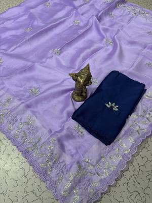 Pfancy silk Embroidered, Floral Print Kanjivaram Polyester Saree(Purple)