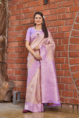 INDIAN BEAUTIFUL Woven Banarasi Cotton Silk Saree(Beige)
