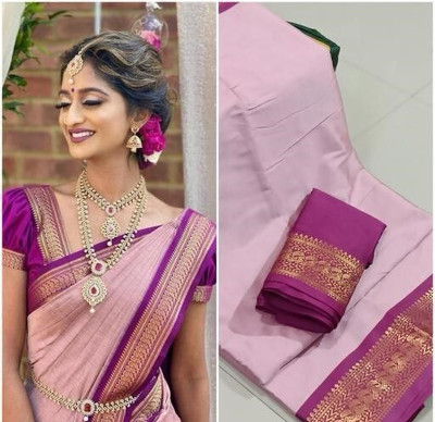 Paramparik Textile Woven Gadwal Cotton Silk Saree(Pink)