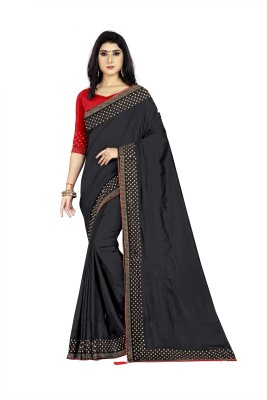 Hinayat Fashion Embellished Bollywood Satin Saree(Black)