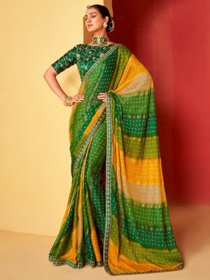 Tasrika Embellished Bollywood Chiffon Saree(Green)