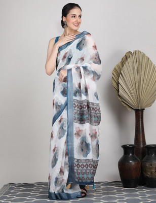 Tantvi Printed Daily Wear Cotton Linen Saree(Multicolor)