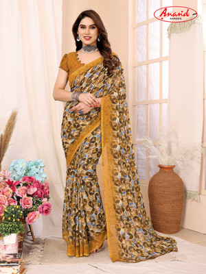 Anand Sarees Geometric Print Bollywood Georgette Saree(Yellow)